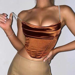 BRONZE CORSET TOP WITH GEM STRAPS